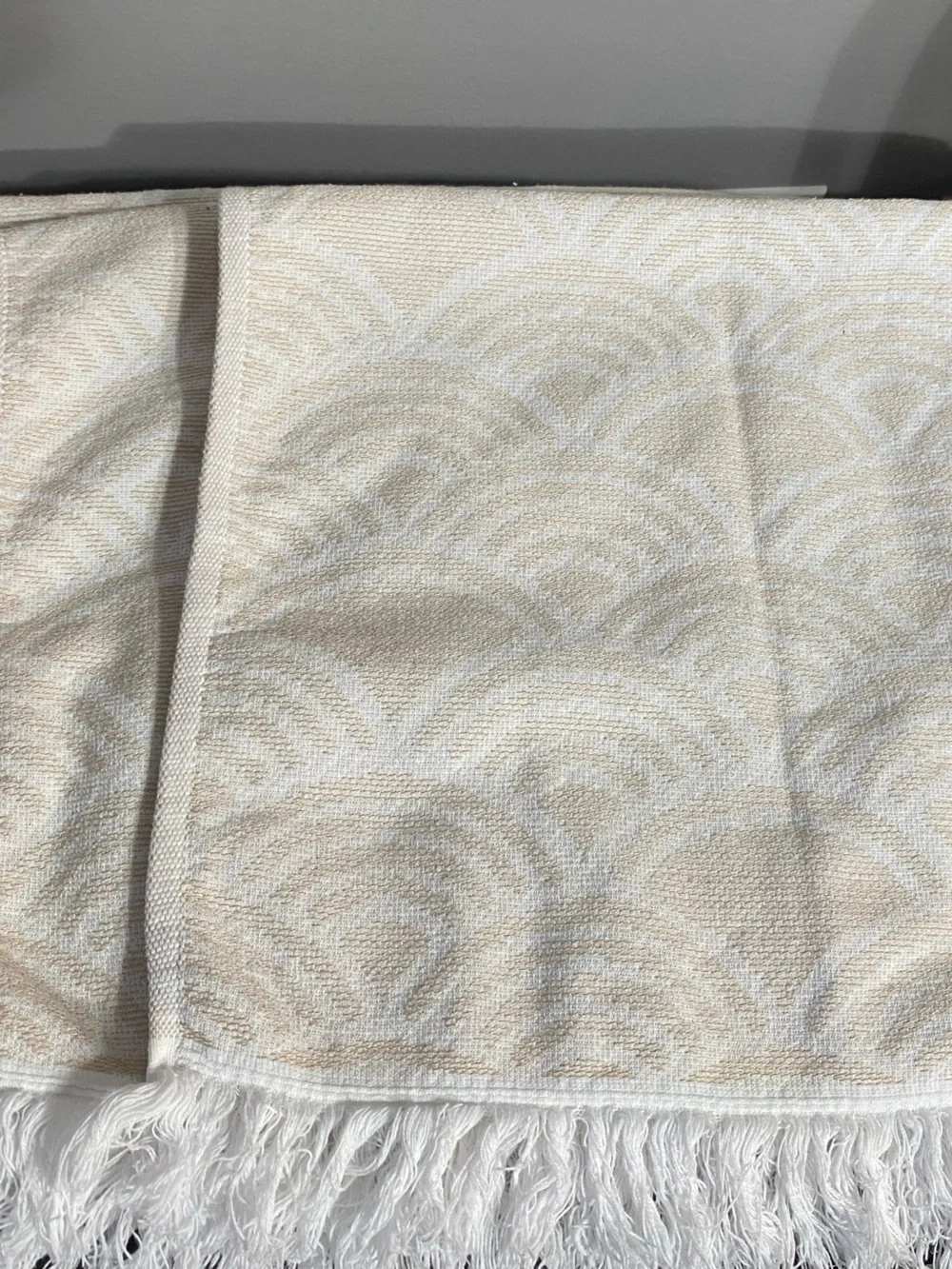 Turkish Cotton Hand Towels Sea me at home Beige khaki and white Fringe Seashell